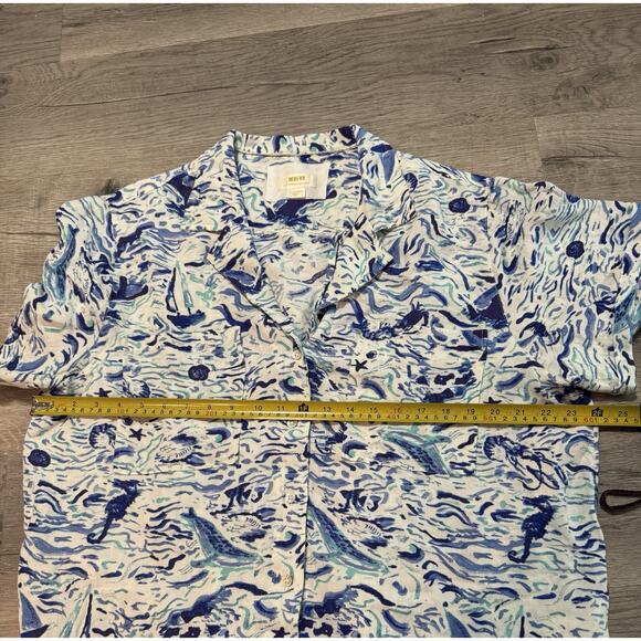 Anthropologie Maeve Classic Surf Shirt Linen Blend Blue White Open Back Large - Picture 5 of 7